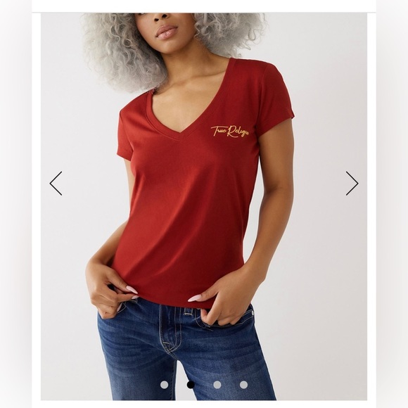 True Religion Women’s Mint Yucca V Neck Buddha Script T-Shirt NWT Small - Picture 10 of 10